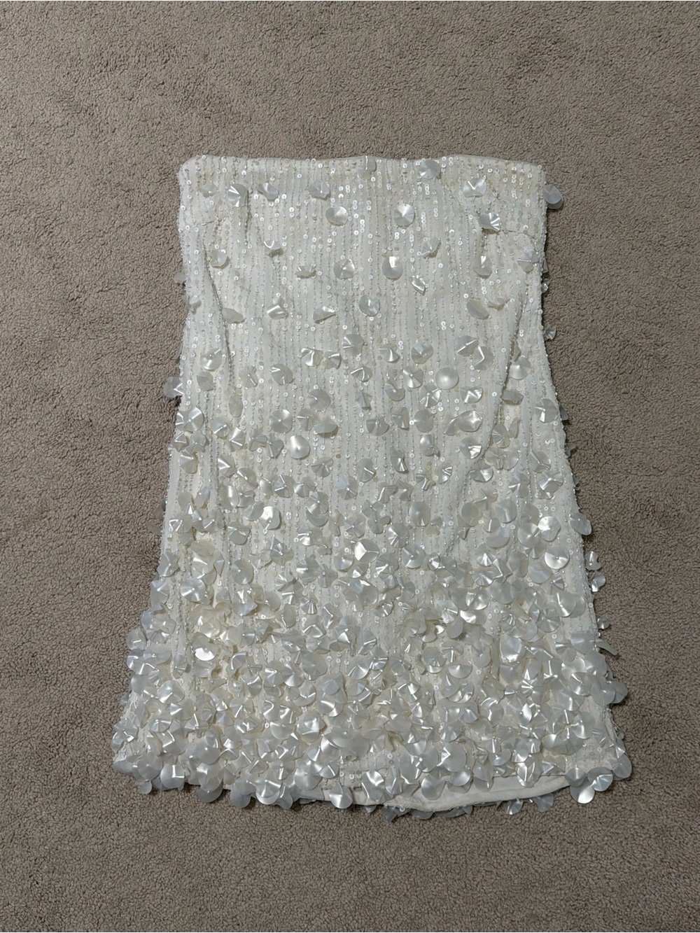 Strapless White Shell-Embellished Tube Dress